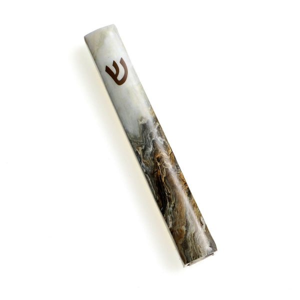 Metal Mezuzah Case 15cm-Gray/Amber Marble Design (MZ-X4978A)