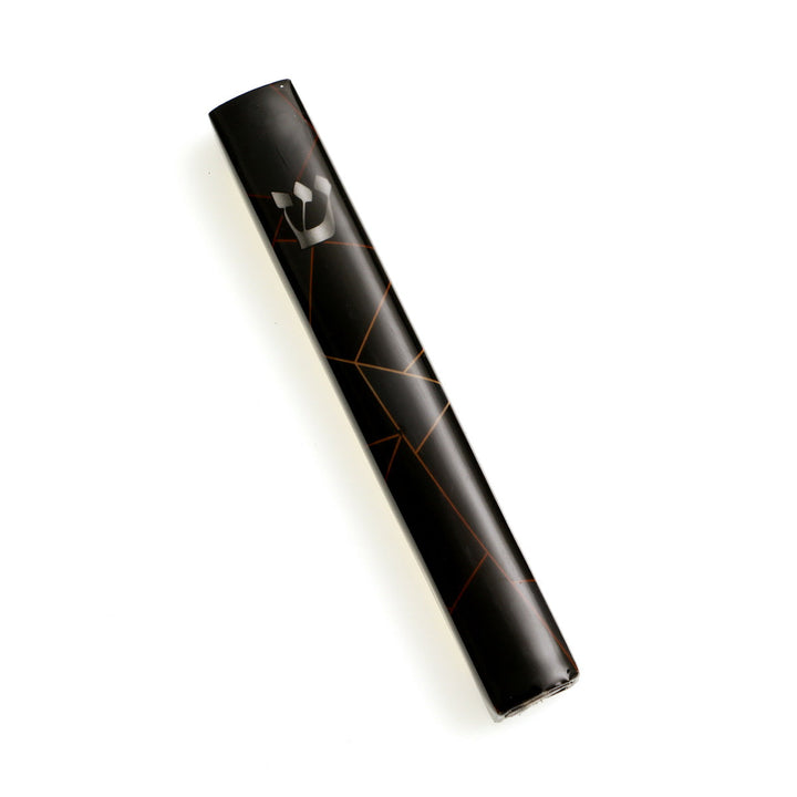Mezuzah Case, Black Deco Design, Metal, angled view