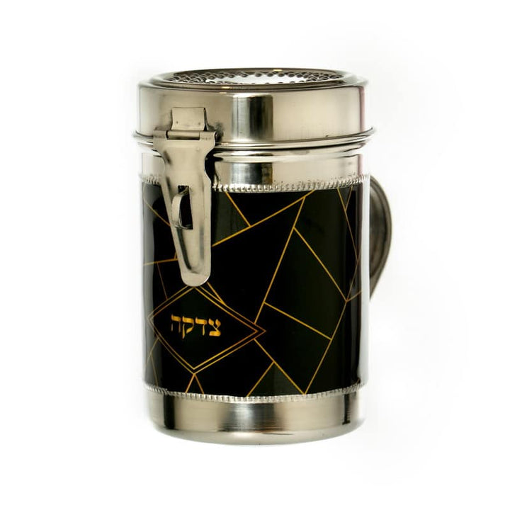 Stainless Steel Art Deco Design Shul Tzedakah Box/Pushka-Black-Gold