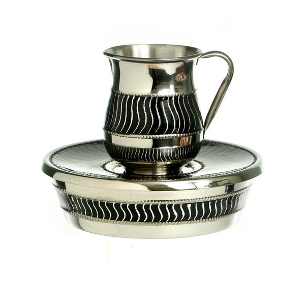 Silverplate Enamel Mayim Achronim-Black Curve Design (MA-X5028B)