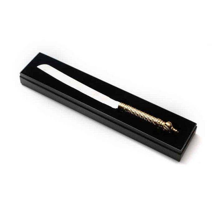 Challah Knife-Round Pillows Designed Handle-Nickel Plated-Gold Handle (KN-X5038AZ)