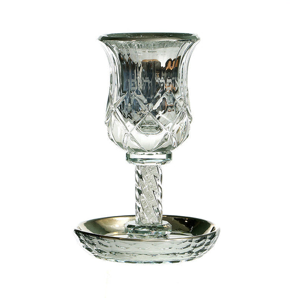 Crystal Kiddush Cup w/ Silver Plate Inside on Stem (KC-X5116)
