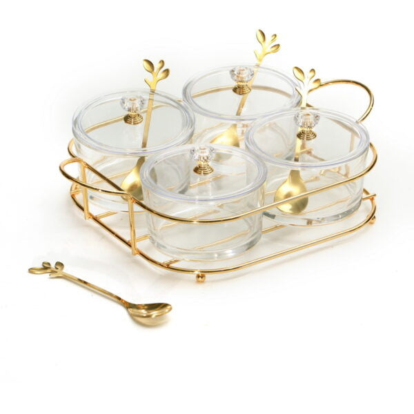 Dip Bowl  Set-4 Glasses on Stand W/ Spoons (SHB-X5127)