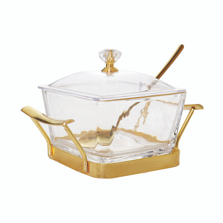 Glass Dip Bowl on Silver Stand W/ Spoon