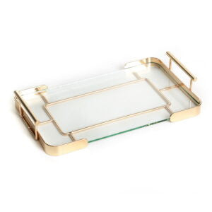 Glass Tray in Goldplated Holder 13" x 8"