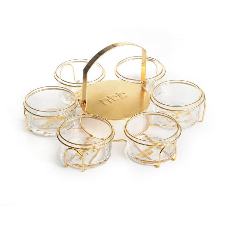 Glass Bowl Seder Plate-Gold Stand