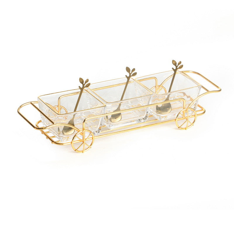 Dip Bowl  Set-3 Glasses on Carriage Stand W/ Spoons (SHB-X5349K)