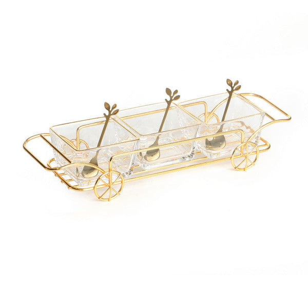 Dip Bowl  Set-3 Glasses on Carriage Stand W/ Spoons (SHB-X5349K)