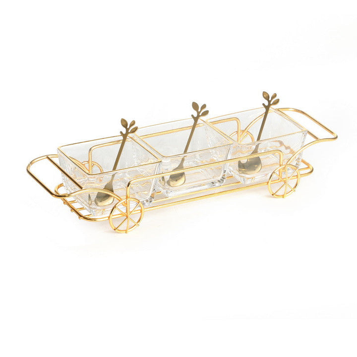 Dip Bowl Set-3 Glasses on Carriage Stand W/ Spoons