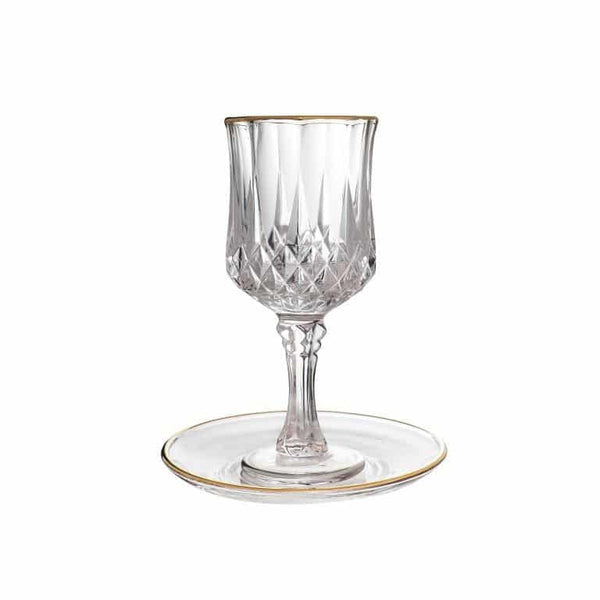 Crystal Kiddush Cup On Stem with Plate-Gold Rim (KC-X5353)
