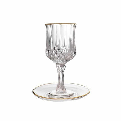 Crystal Kiddush Cup On Stem with Plate-Gold Rim