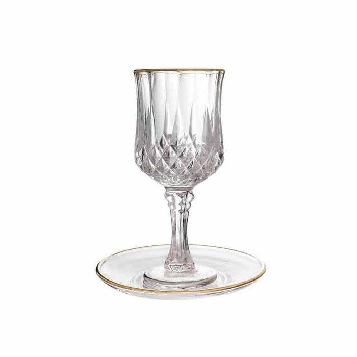 Crystal Kiddush Cup On Stem with Plate-Gold Rim (KC-X5353)