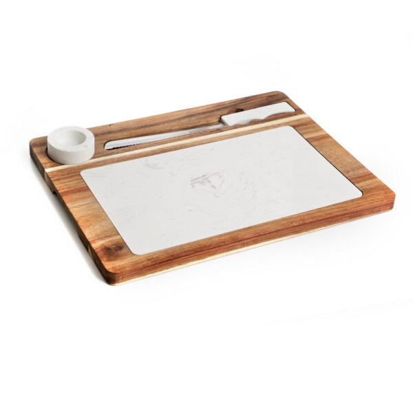 Wood/Marble Challah Board with Marble Salt Dish (CB-X5360)