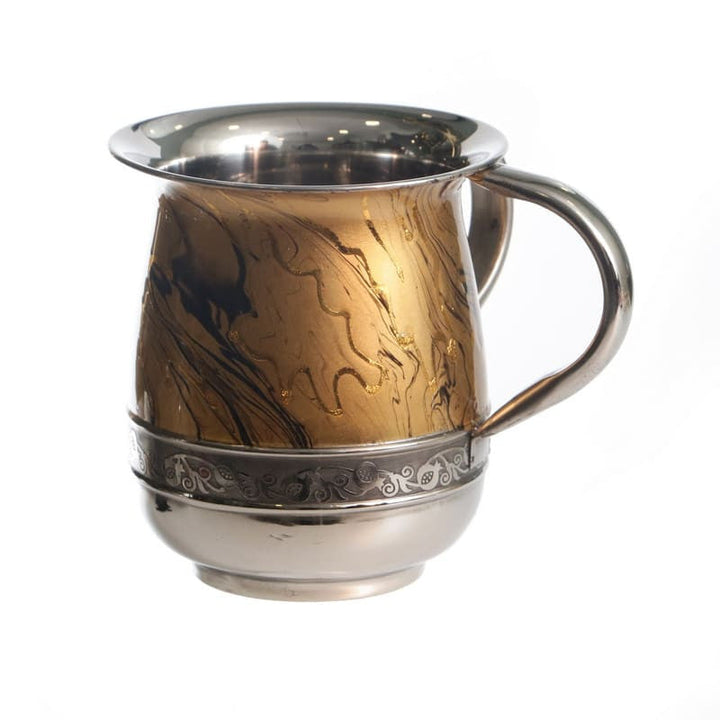 Stainless Steel Wash Cup-Gold Design Silver Wave Design Band