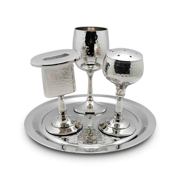 4 pc. Silverplate Havdalla Set- Hammered Design (HV-X5383S)