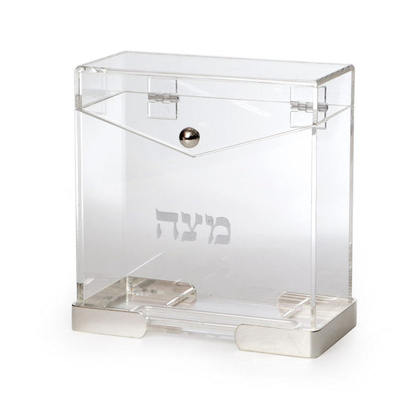 Acrylic Square Standing Matzah Box-Silver Frame 8" (P-X5396S)