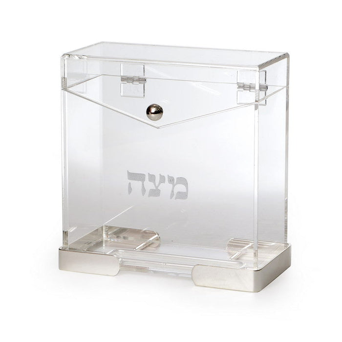 Acrylic Square Standing Matzah Box-Silver Frame 8" (P-X5396S)