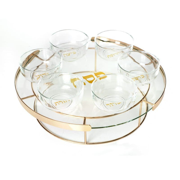 Raised Glass Seder Plate-Gold Stand 16"Diameter 6" High