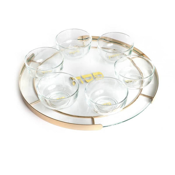 Glass Seder Plate-Gold Frame 16"Diameter 2.5" High (P-X5400Z)