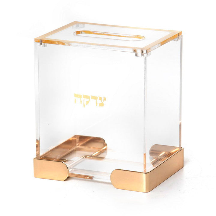 Acrylic Tzedakah Box-Gold Stand