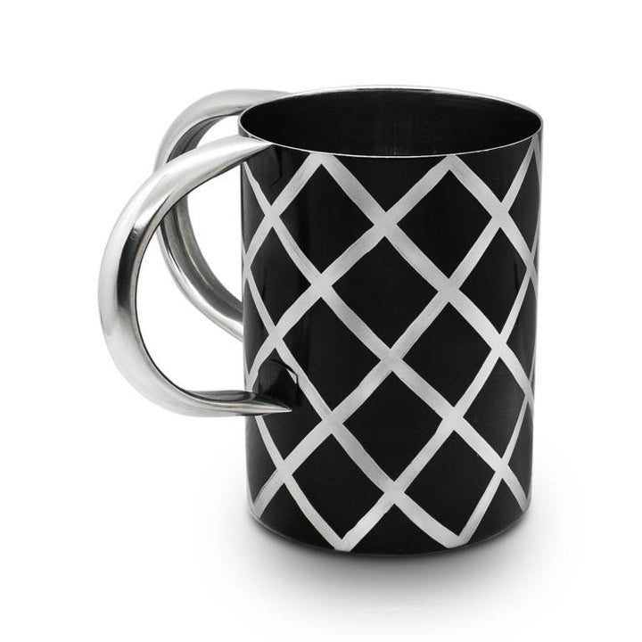 Stainless Steel Washcup-Black with Silver Diamond Design
