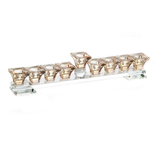 Crystal Menorah Clear Strip 14"L X 2"H- Gold Cups (M-X5602A)