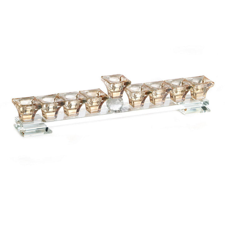 Crystal Menorah Clear Strip 14"L X 2"H- Gold Cups