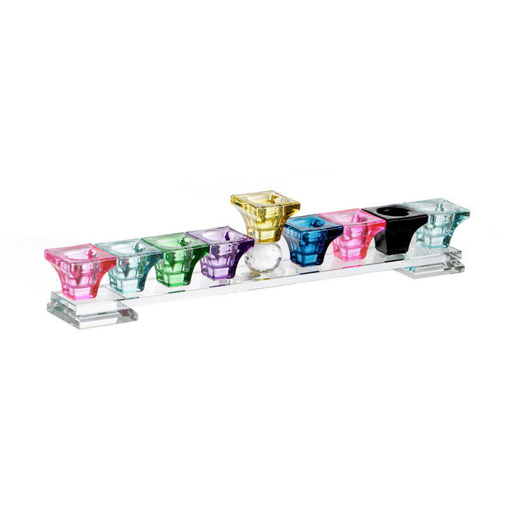 Crystal Menorah Clear Strip Color Cups 14"L X 2"H
