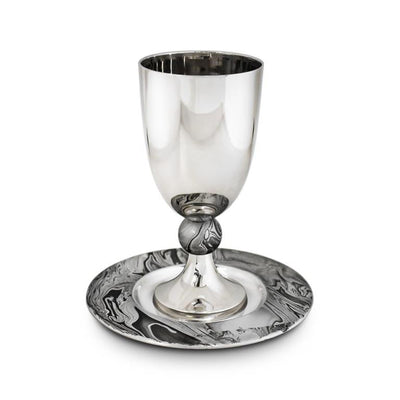 Stainless Steel Nickel Kiddush Cup Wave Design on Plate