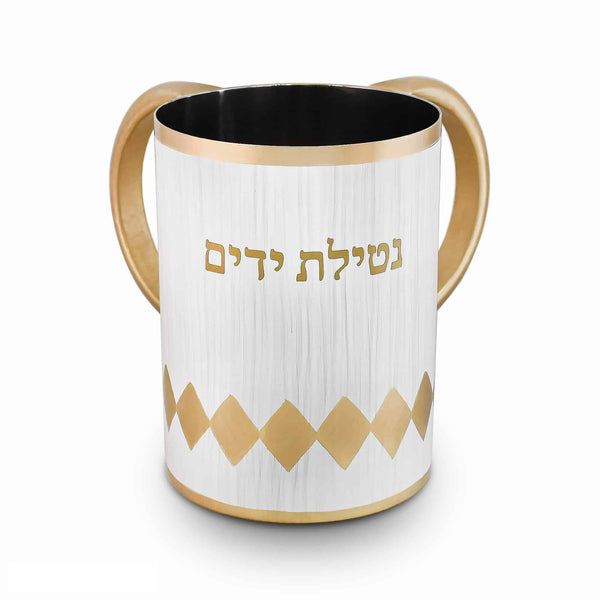 Stainless Steel Washcup-White With Gold Handles and Design (WC-X5740)