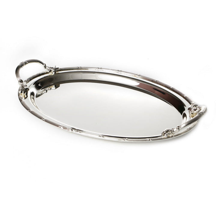 Oval Tray with Handles-Lines Design Rim-15"x11"