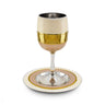 Kiddush Cup with Plate, Cream Enamel, Gold and Blush Design, angled view