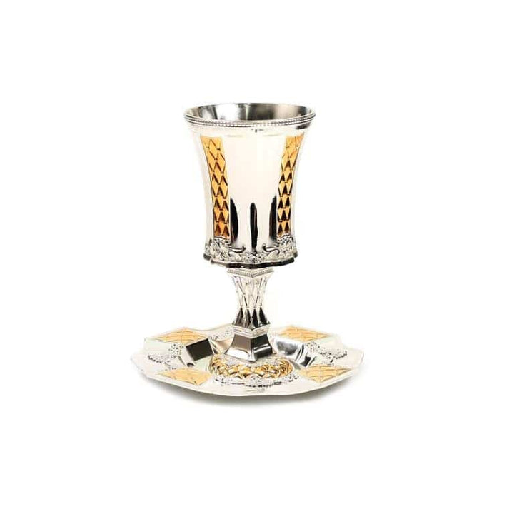 Silver Plated Kiddush Cup on Stem Gold Pillow Design