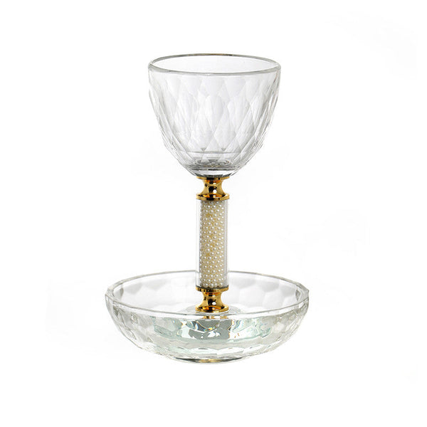 Crystal Kiddush Cup w/ Gold Accent & Tray(KC-X870ZB)