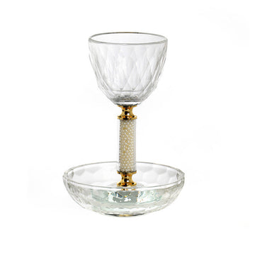 Crystal Kiddush Cup w/ Gold Accent & Tray(KC-X870ZB)
