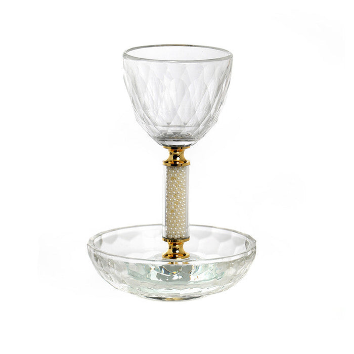 Crystal Kiddush Cup w/ Gold Accent & Tray(KC-X870ZB)