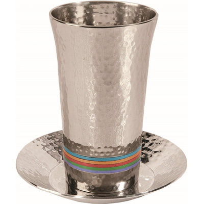 Kiddush Cup, Hammered Nickel, Silver and Multicolor, 4.4 x 4.8 Inch