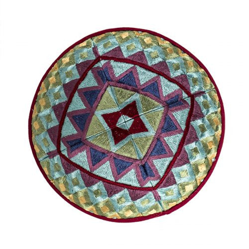 Emanuel Embroidered Kippah Geometric-- Multicolor