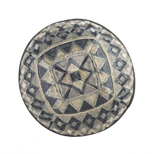 Emanuel Embroidered Kippah Geometric-- Silver