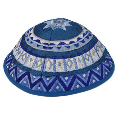 Blue Geometrical Embroidered Kippah