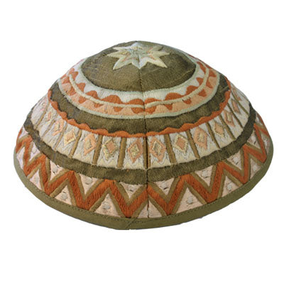 Gold/Green Geometrical Embroidered Kippah