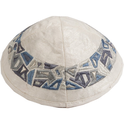 Embroidered Kippah GREY / BLUE