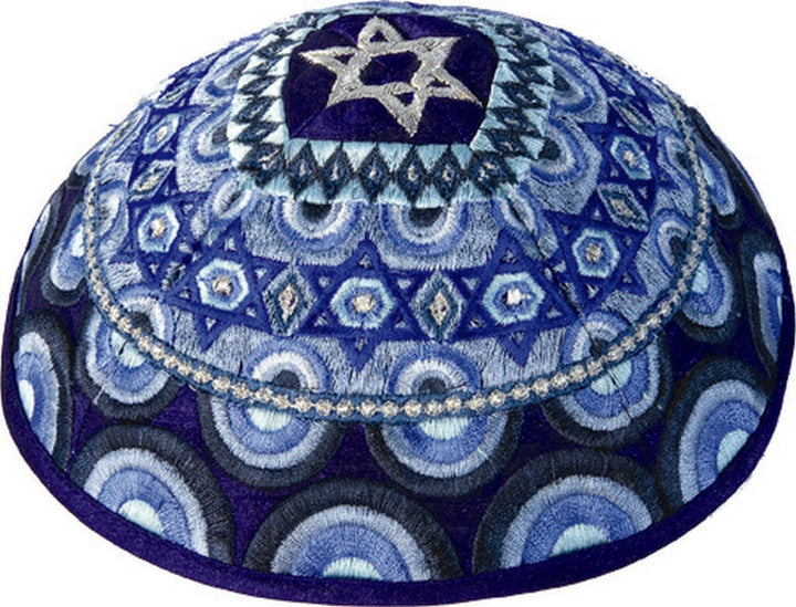 Embroidered Kippah - Magen David Blue