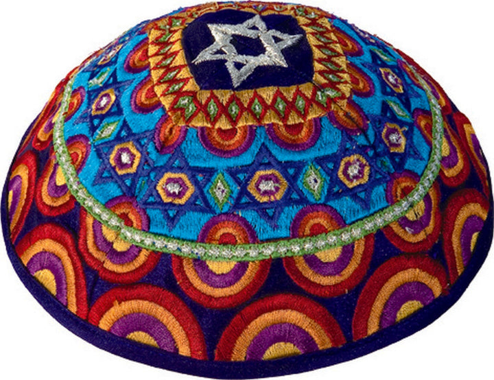 Embroidered Kippah - Magen David Multi-colors