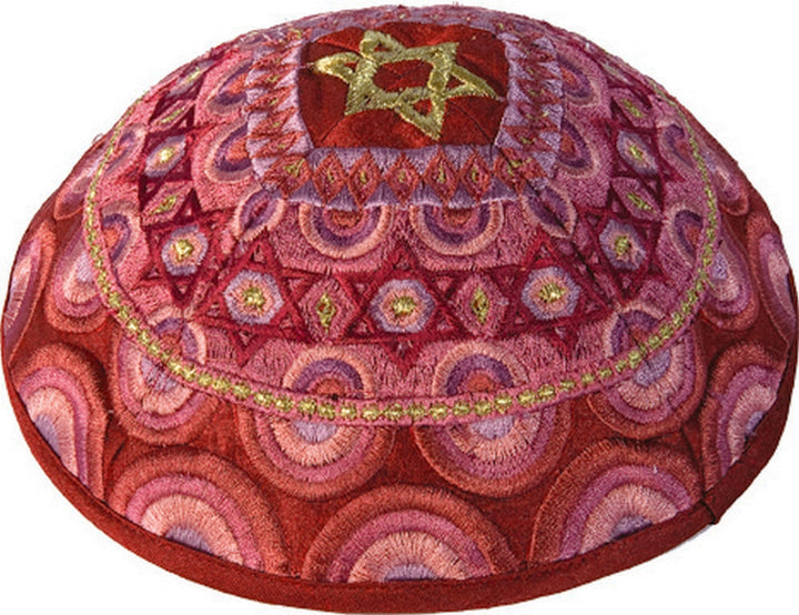 Embroidered Kippah - Magen David Pink