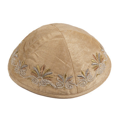 Embroidered Kippah Flowers GOLD
