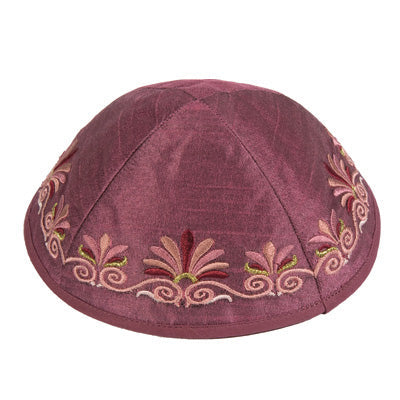 Embroidered Kippah Flowers MAROON