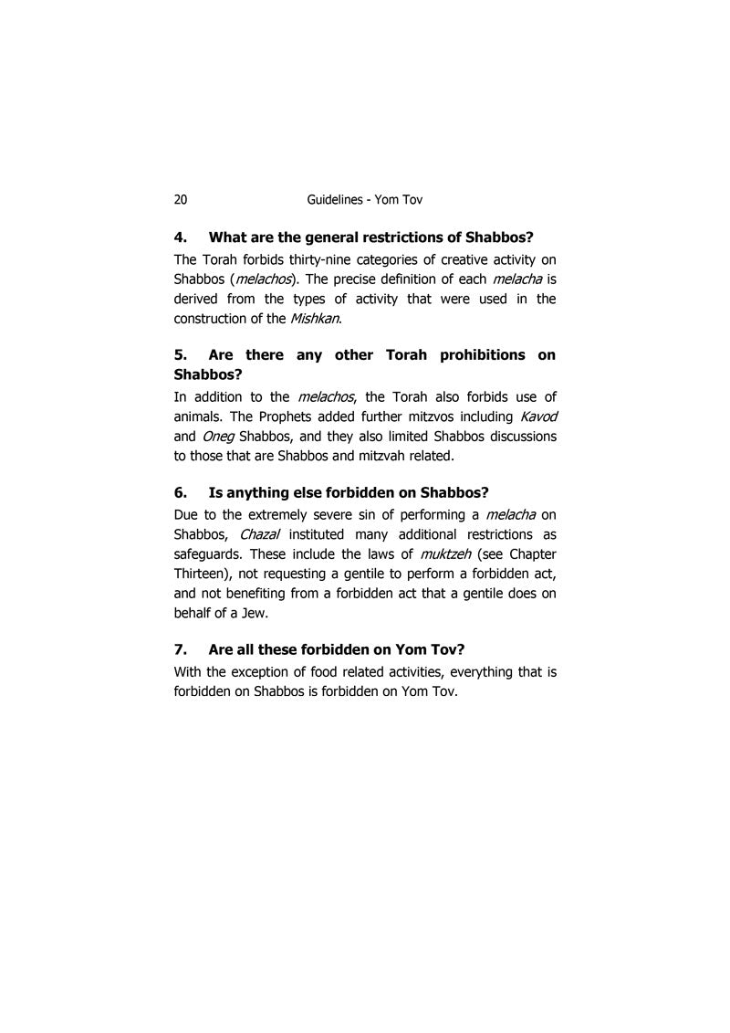 Guidelines Questions and Answers about the Laws of Yom Tov and Chol Hamoed