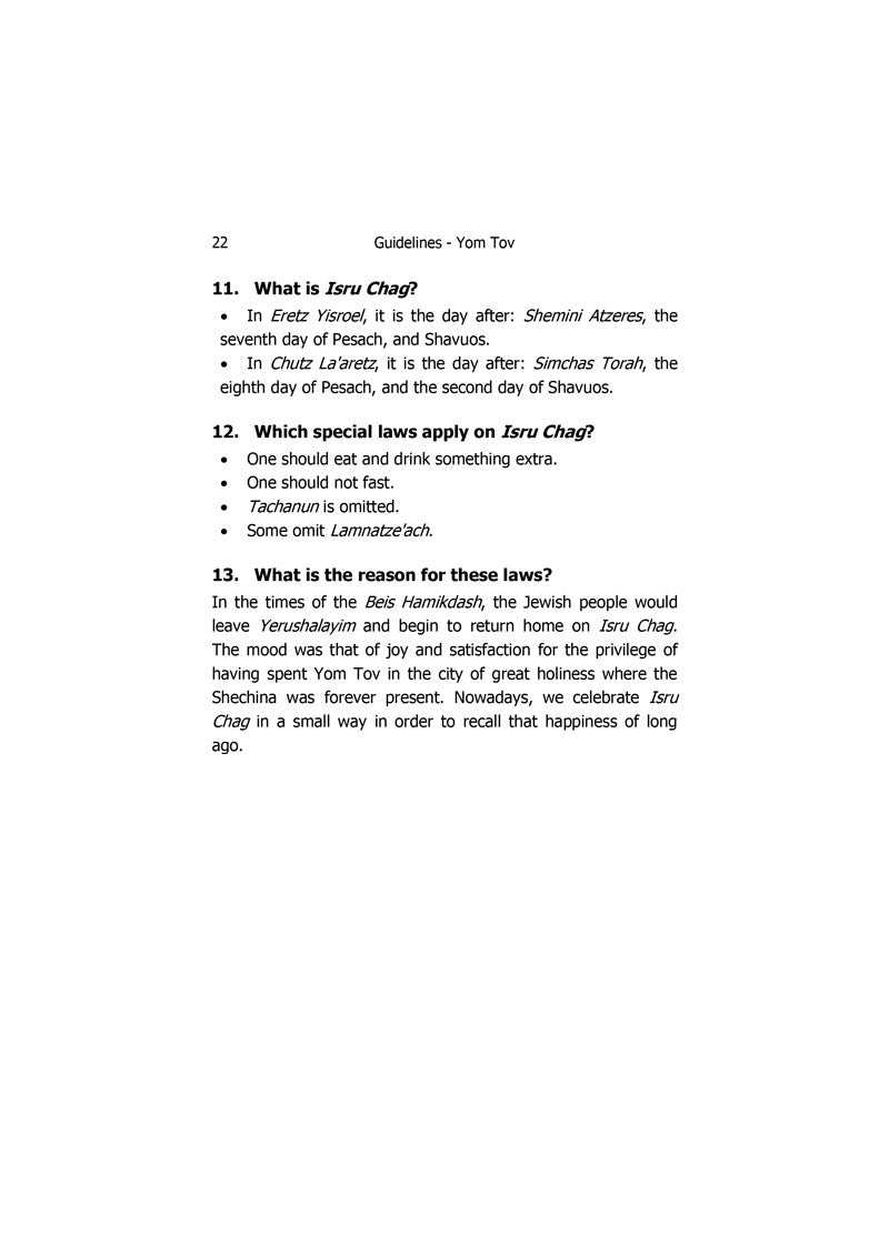 Guidelines Questions and Answers about the Laws of Yom Tov and Chol Hamoed