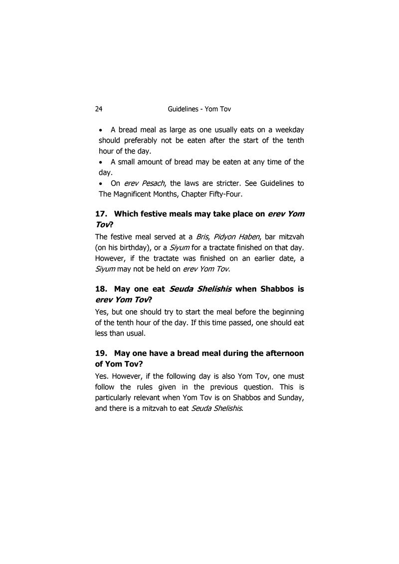 Guidelines Questions and Answers about the Laws of Yom Tov and Chol Hamoed